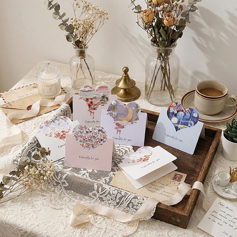 5 pieces of oil painting, three-dimensional love, creative gift cards, artistic and envelope hand drawn greeting cards