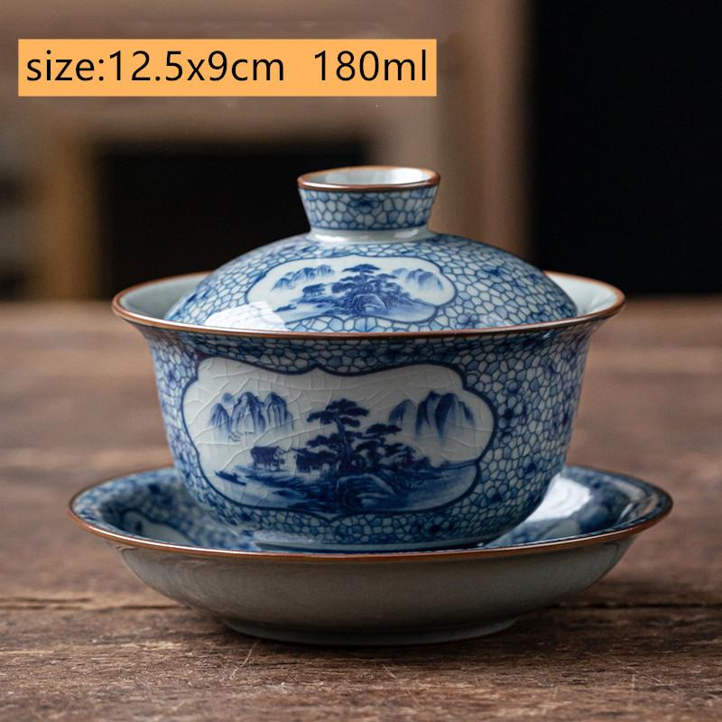 

Chinese Retro Blue and White Porcelain Gaiwan Teacup Handmade Ceramic Fair Cup Tea Infusers Household Tea Bowl Portable Teaware