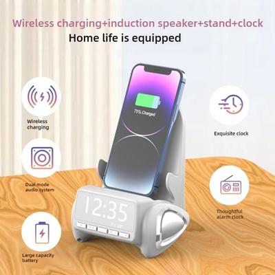 4 In 1 Desktop Phone Stand with Bluetooth Speaker Phone Holder Wireless Phone Charger  Gift