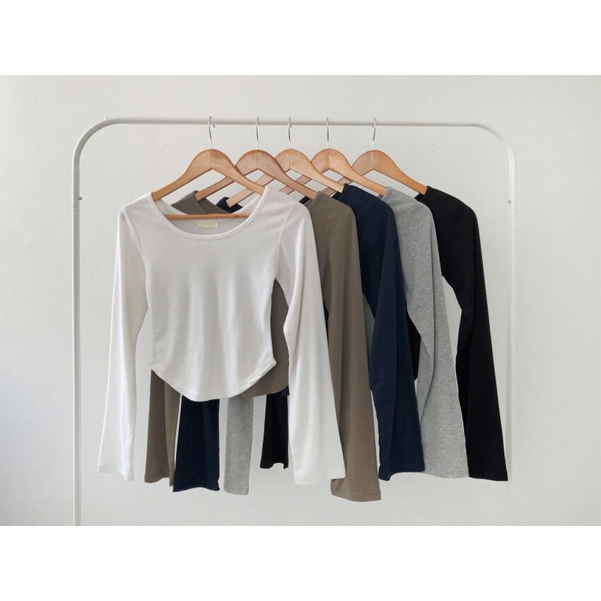 tops Women's Korean Fashion Tops Cut and Sew Long Sleeve Cropped Short Length Slim Stretch Plain Solid Color Affordable Simple Feminine Casual Autumn