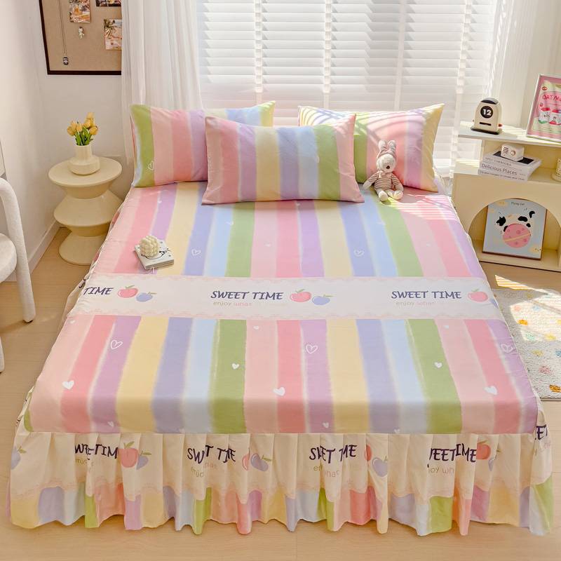 All Season Universal Ruffle Edge Single Bed Cover Printed Cotton Bed Skirt Three Piece Set Soft Comfortable Bedding Bedspread