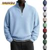 IHUASU Men's Fashion Half-high Neck Casual Solid Color Print Autumn Winter Hoodie