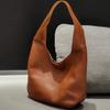 Saddle leather first layer cowhide hobo armpit bag women's retro solid color tote bag versatile commuter shoulder bag