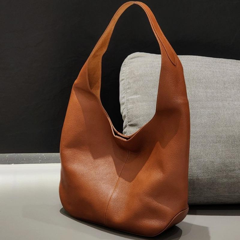 Saddle leather first layer cowhide hobo armpit bag women's retro solid color tote bag versatile commuter shoulder bag