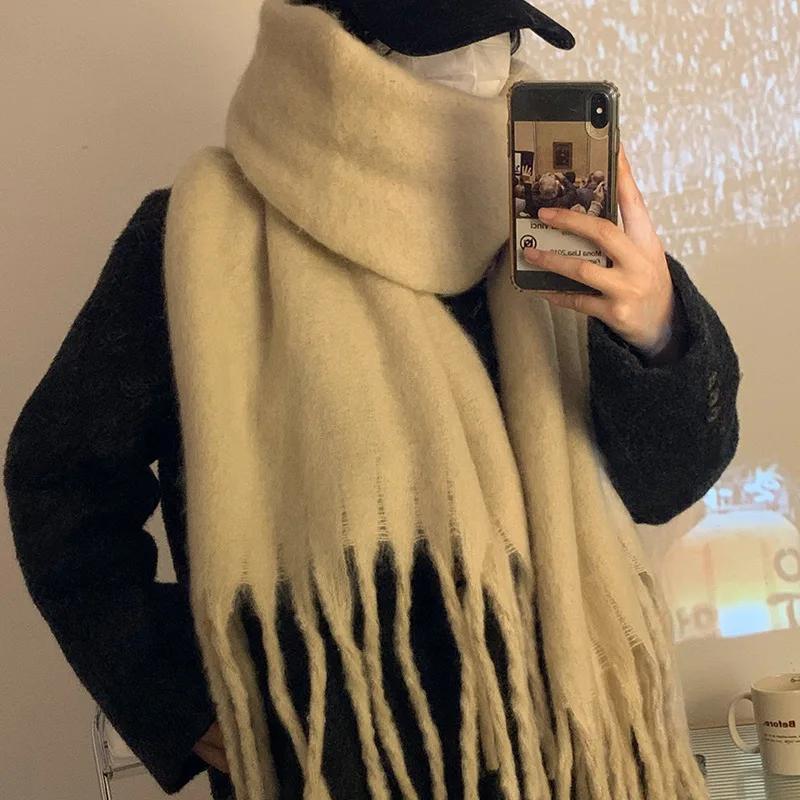 Thickened Solid Color Scarf Women's Winter New  Korean Style Ins Winter Student Versatile Shawl Neck White