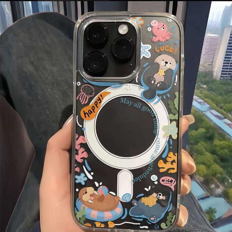 Magnetic Phone Case For iPhone 17 17E 16 16E 15 14 13 12 11 Pro Max Plus Air Clear Cute Cartoon Soft TPU Shockproof Cover