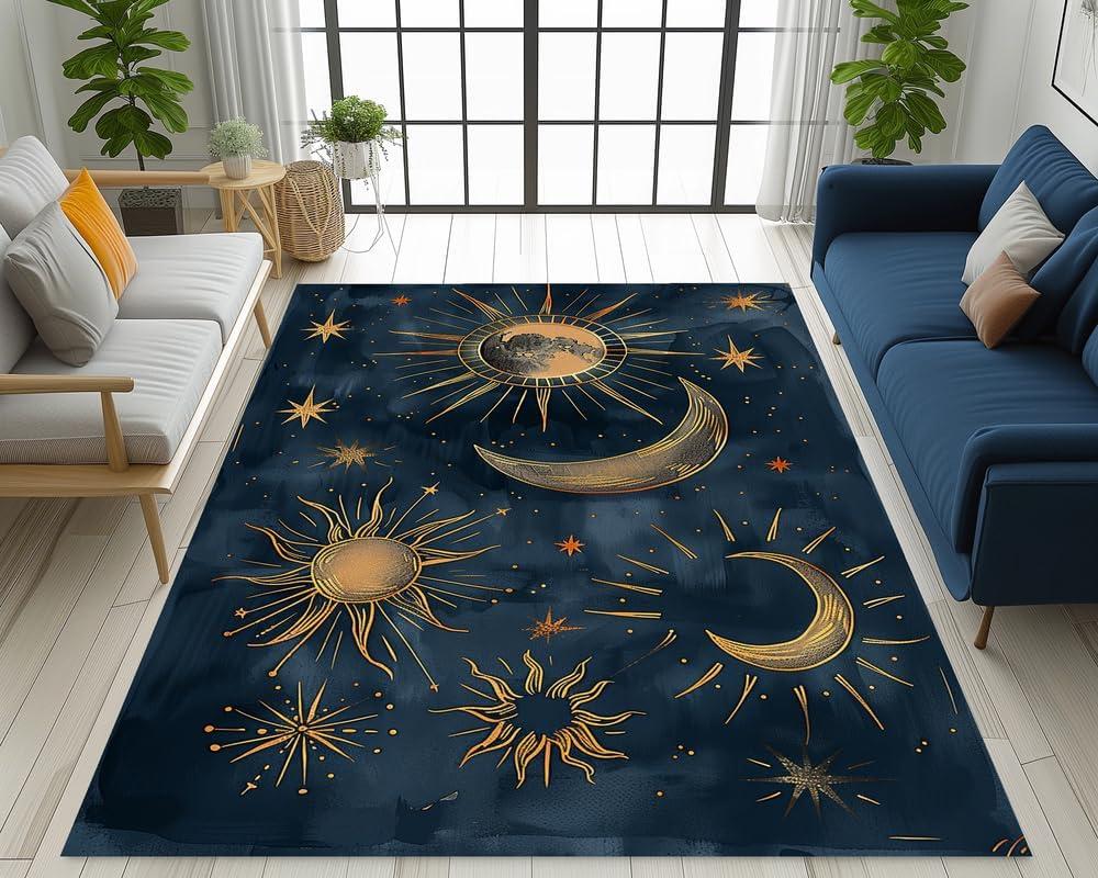 Modern Art Moon Star Area Rug Living Room Mat Yellow Carpet Cloud Black Indoor Doormat Mysterious Fashion Bedroom Decorative