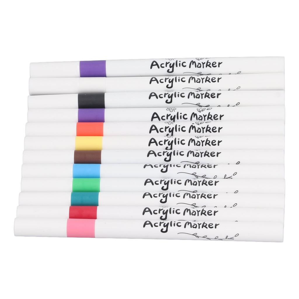 Acrylic Paint Pen 12 Colors Waterproof Quick Drying Acrylic Paint Pens Marker for Black Paper Rock Painting