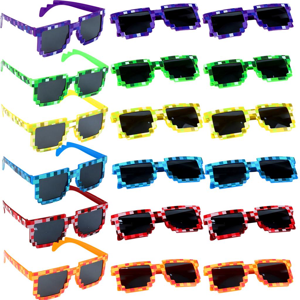 18-Pack Miner Party Pixel Gamer Sunglasses Pixelated Glasses For Kids Adults Pixelated Style Game Player Birthday Party Favors