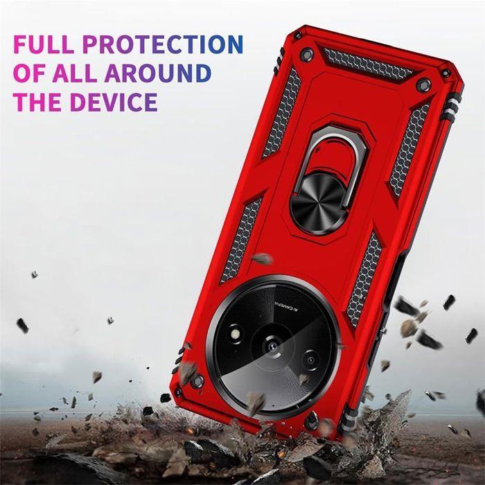 Coque de protection - E.F.CONNECTION - pour Xiaomi Redmi A3 - Antichoc - Anneau rotatif - Rouge