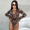 2026 Autumn Women's Leopard Print V-neck Tie-up Long Sleeve Jumpsuit