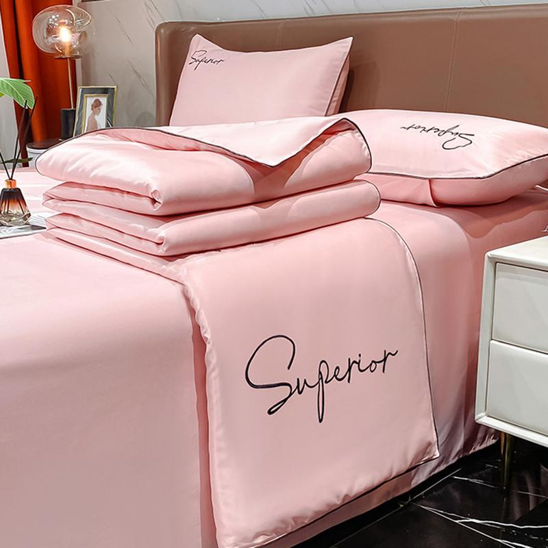 New Simple Satin Silky Summer Cooling Quilt Super Soft Breathable Blanket for Bedding Washable Embroidered Air Conditioner Duvet