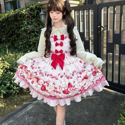 Lolita Niedliches Häschen Erdbeere Süßer Stil Latzkleid Süß Vielseitig Lolita