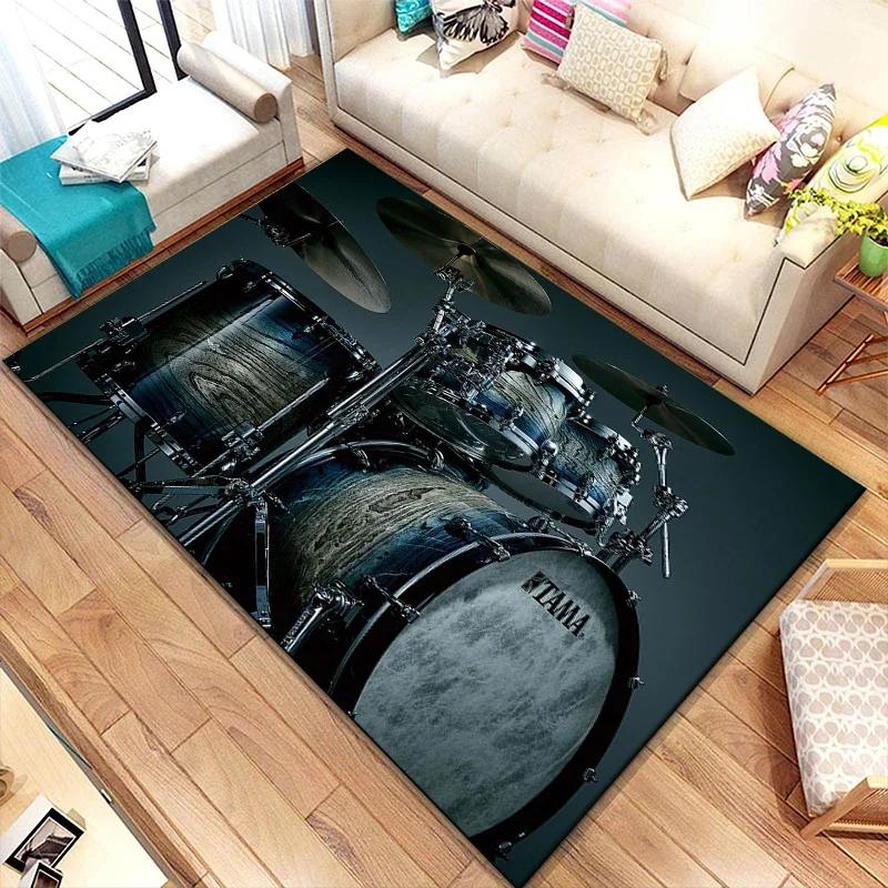 3D Drum Kit Music Instruments Area Large Carpet Musical Rock Rug for Home Living Room Bedroom Dorm Door Mat Non-slip Floor Mats