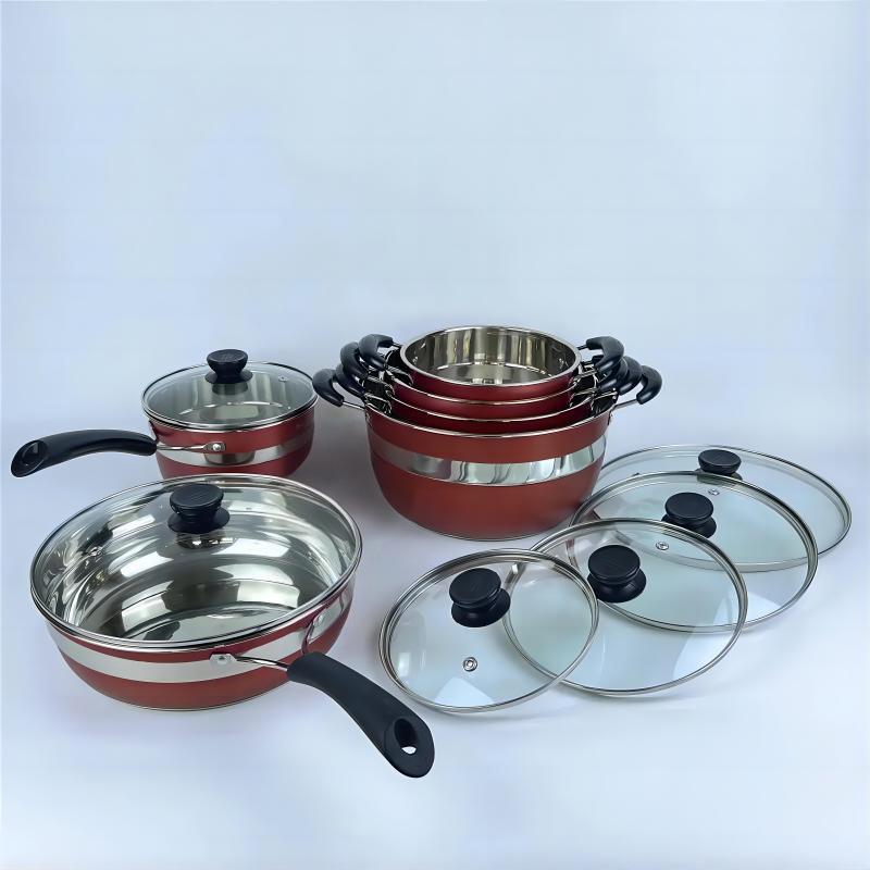 12-Piece Stainless Steel Cookware Set with Thickened Composite Bottom: Includes Frying Pan, Soup Pot, and Milk Pot.