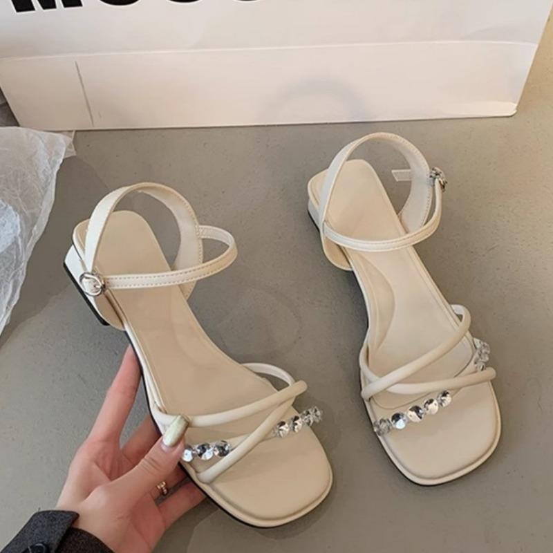 New Women's Sandals with Rhinestones Single Shoes and Thick Heels