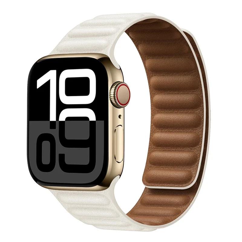 Leather Strap for Apple Watch Band 42mm 46mm 45mm 44mm 40mm Original Magnetic Loop Link Bracelet iWatch Ultar 2 49mm 10 9 8 7 SE
