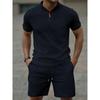Mens Casual Half Zip Short Sleeve Top And Shorts Two Piece Set