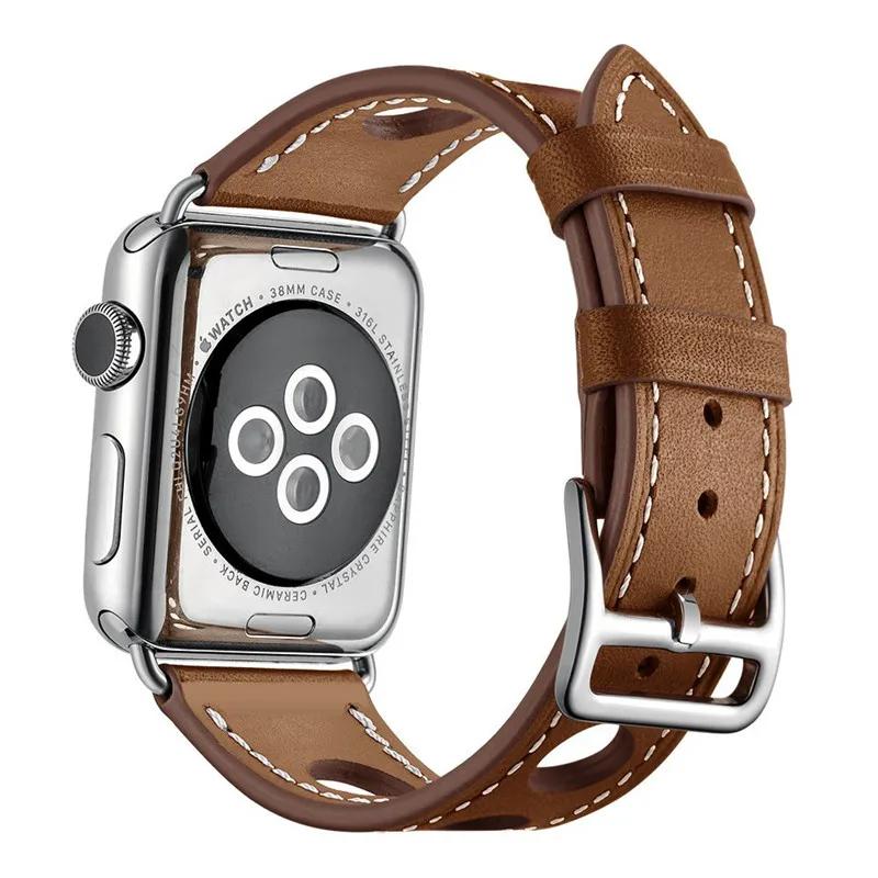 

Leather Band for Apple Watch Ultra2 49mm 10 9 8 7 45mm 41mm 42mm 46mm Soft Three-hole Leather Waterproof Strap iWatch 6 5 4 SE S10-42mm 38 40 41mm коричневый