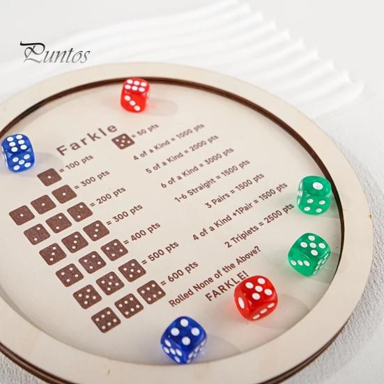 Wooden Farkle Dice Tray with 6 Dice Adults Family Night Party Educational Multi-player Interactive Classic Dice Game