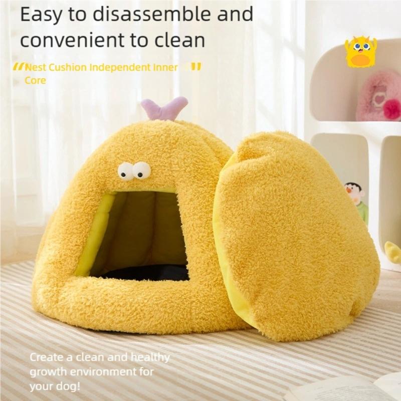Cartoon Theme Pet Bed Warm Shelter House For Dog Cats With Semi Enclosed Design Cold Weather Pet Cave Home Decoration