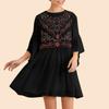 Fashion Womens Loose Summer Short Sleeve Embroidery Print Flared Sleeve Dress