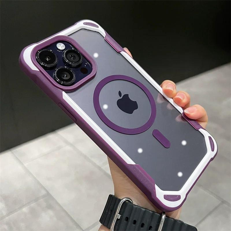 Luxury Magsafe Transparent Phone Case For iPhone 11 12 13 14 15 Pro Max Plus/Samsung S24 Ultra Magnetic Candy Shockproof Bumper Cover