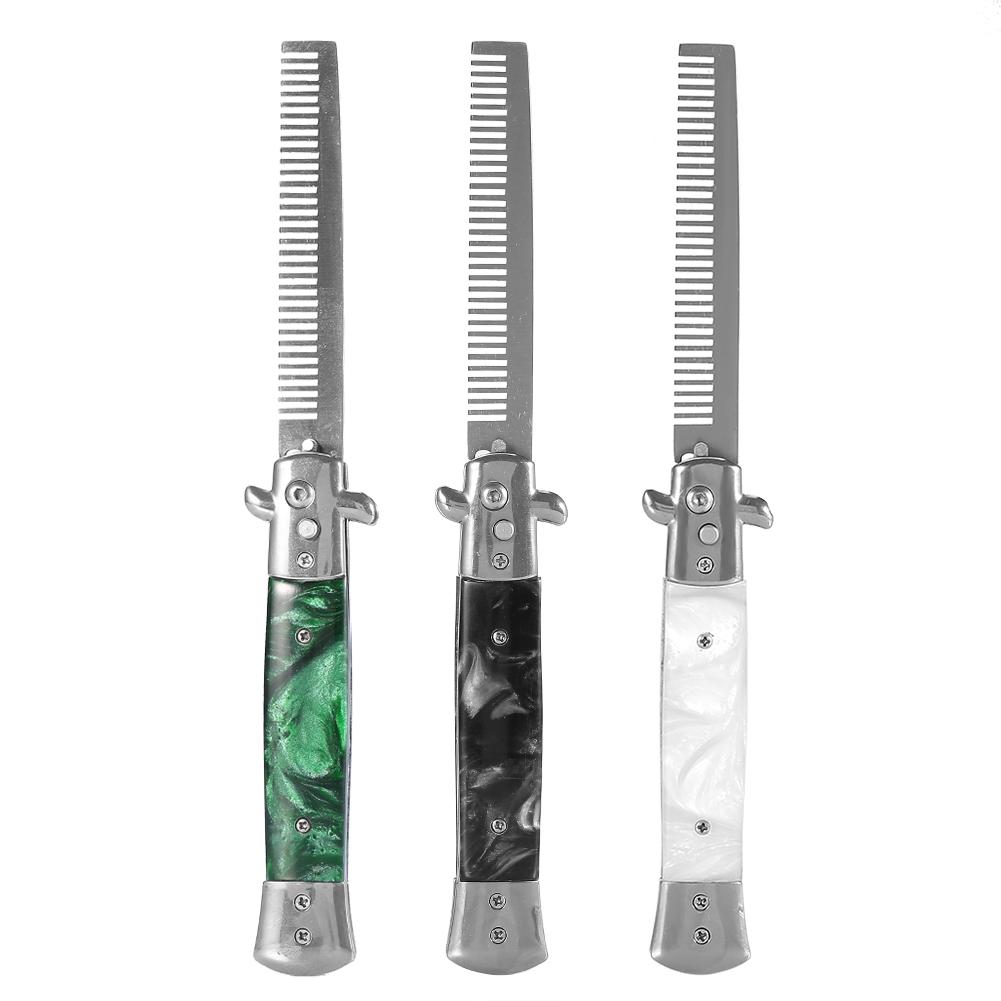 Knife Comb 3Colors Stainless Steel Switchblade Spring  Oil Hair Comb Foldable Hairstyling Brush  Comb  Comb