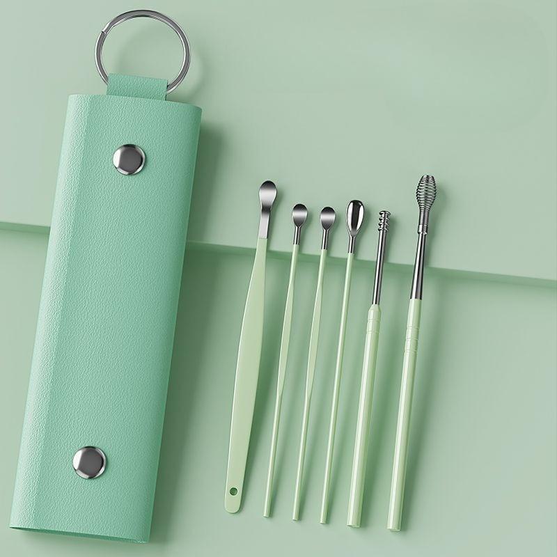 6Pcs/set  Household Portable Ear Spoonscoil Spring Ear Picking Tool Ear Picking Set 6-piece Set, Ear Digging Spoons Femal
