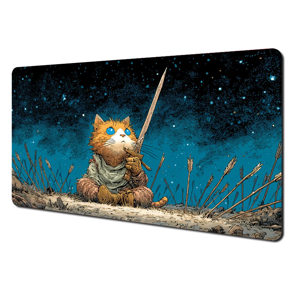 Digital Art Warrior Cat Mtg Playmat Magic Card Mat With Stitched Edge Nonslip Durable Tabletop Playmat Board Game Mat For Tcg