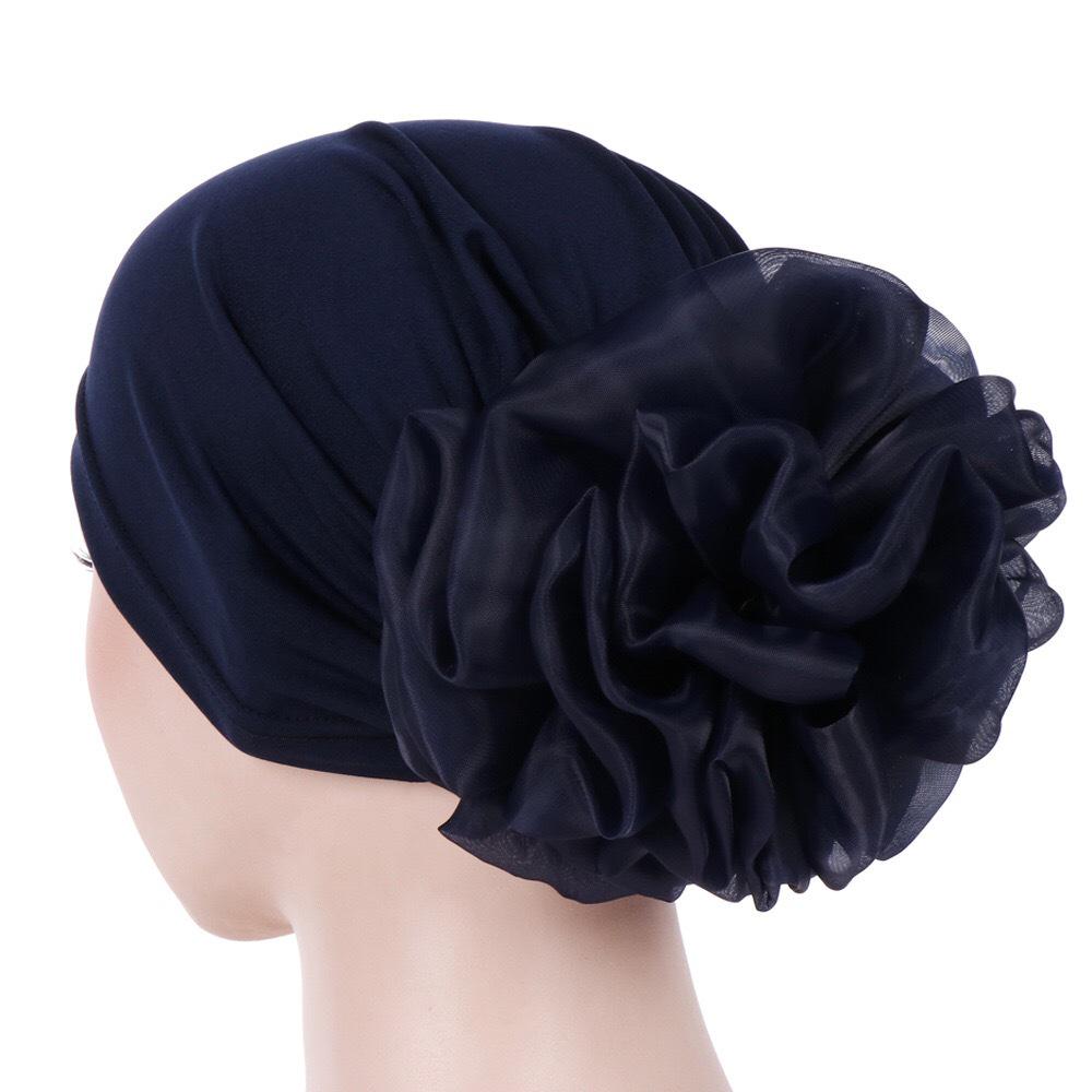 New Muslim Solid Color Milk Silk Flower Hijab Cap