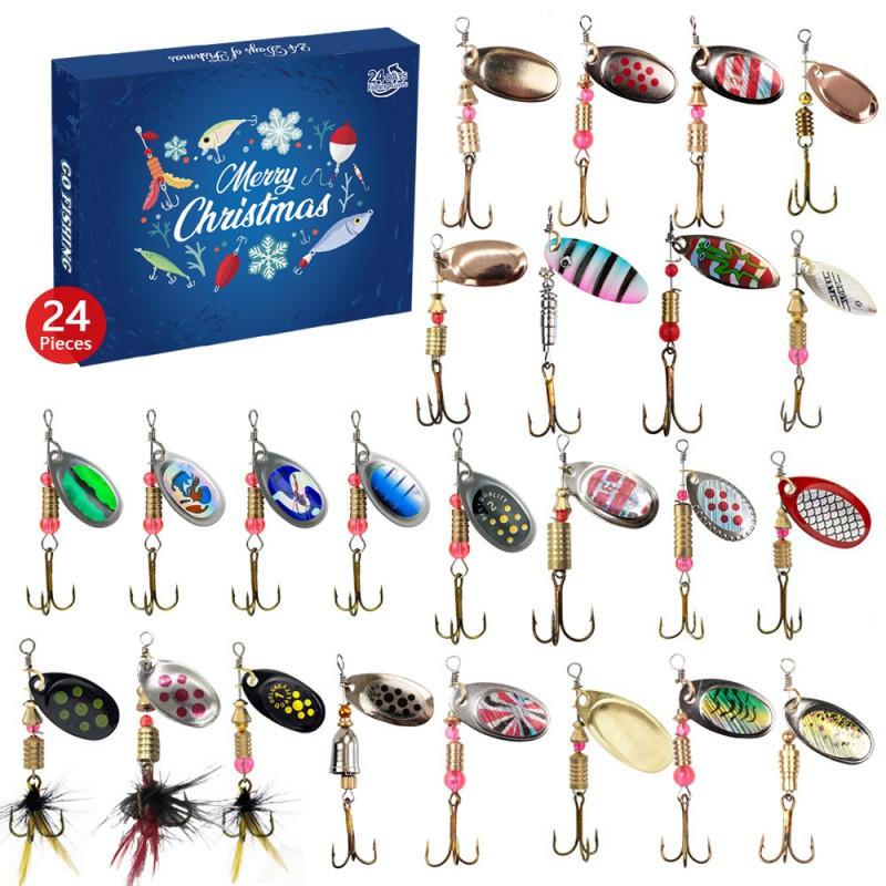24-Piece Fishing Spinner Lure Set With Feather Blades Rotating Metal Spinners Bass Pike Trout