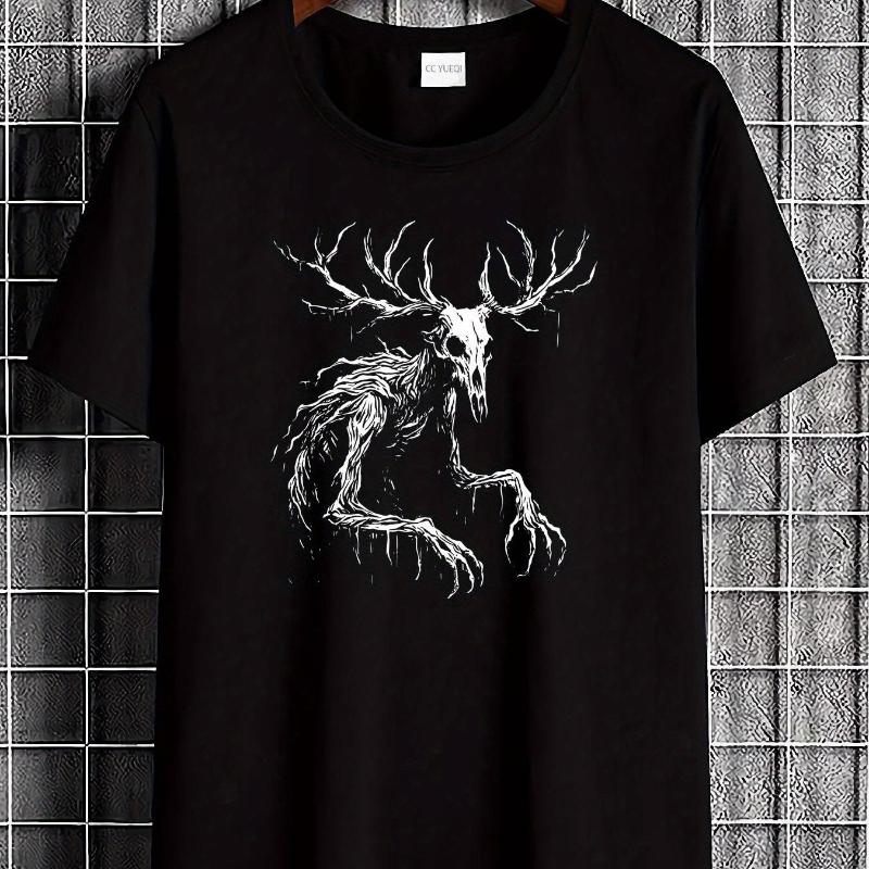 Autumn and Winter Mens Wendigo Winter Night Nightmare Gothic Horror Tshirt Wendigo Monster and Northern Lights Print M