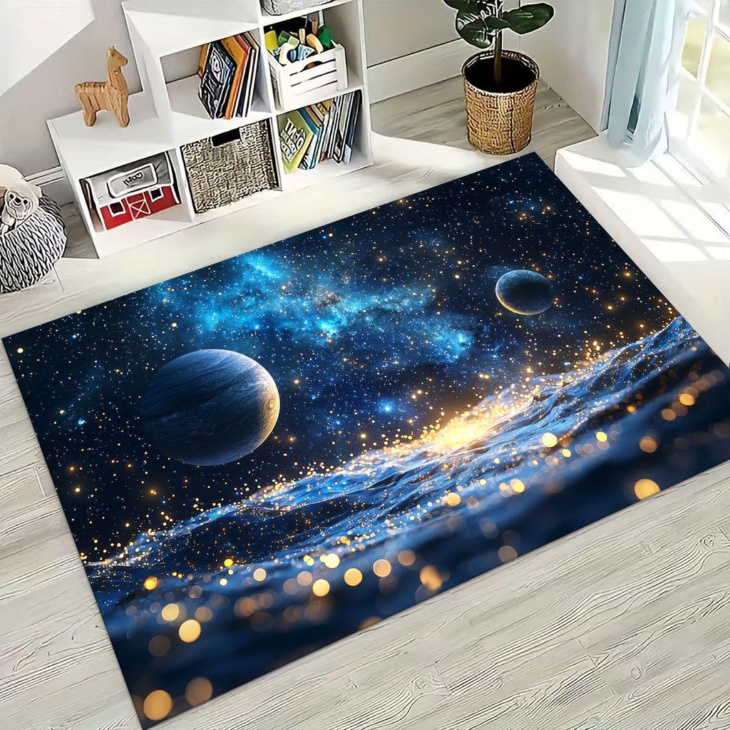 Dreamy Galaxy Universe Space Stars Black Hole Earth Rug for Bedroom Living Room Sofa Home Doormat Decor,Kid Non-slip Floor Mat