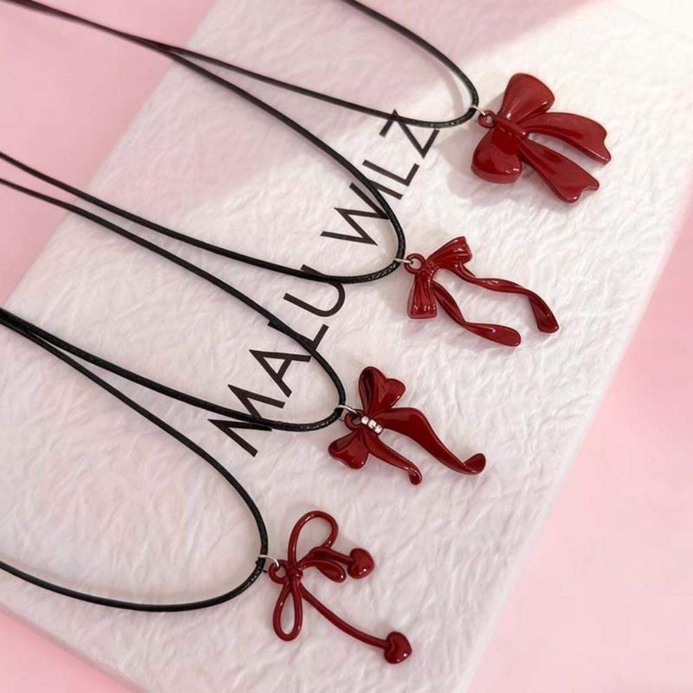Cool Bowknot Pendant Necklace Sweet Clavicle Chain Creative Leather Rope Necklace  Y2K Party