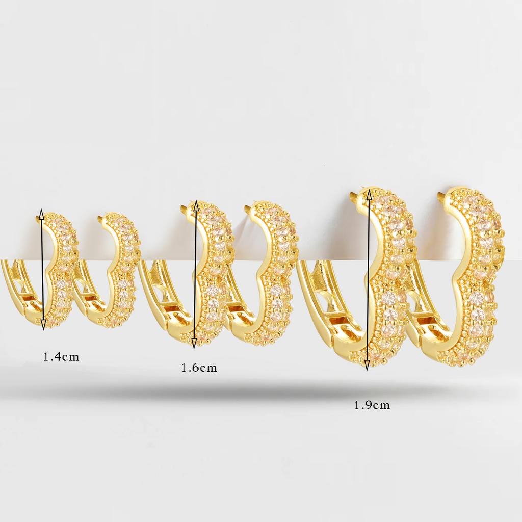 17KM Gold Color Ziron Hoop Earrings for Women Girls Retro Circle Heart Sparkling Stud Earring Set Fashion Trend Jewelry