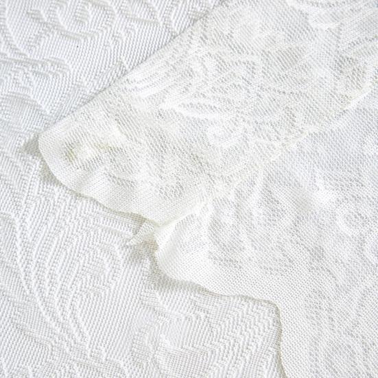 1 Panel White Lace Door Curtain, Sheer Room Divider Curtain, Retro Scalloped Floral Lace Curtain with Rod Pocket for Bedroom Balcony