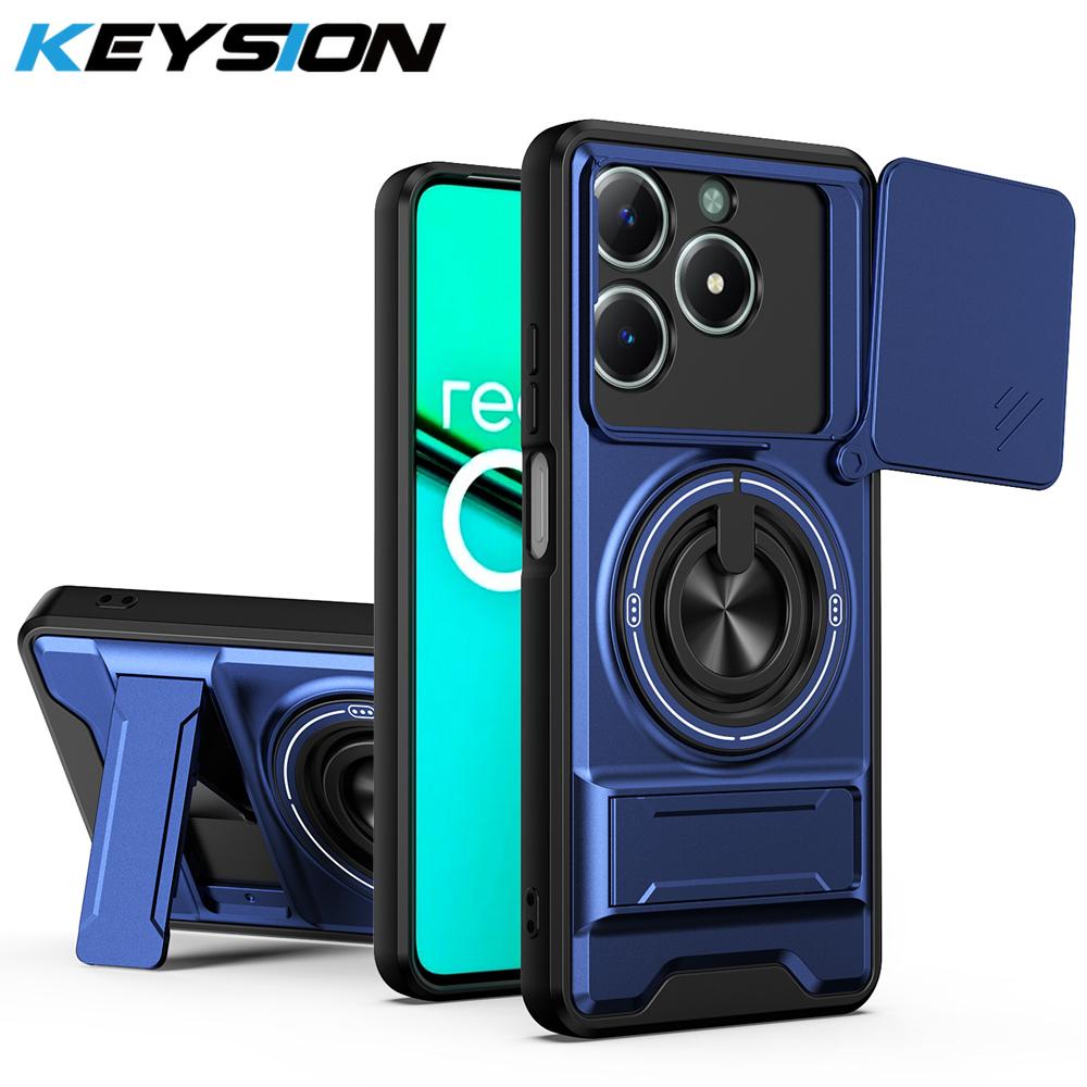 KEYSION Magnetic Phone Case for OPPO Realme C61 C63 Slide Camera Protection Upright Kickstand 360 Ring Shockproof Back Cover