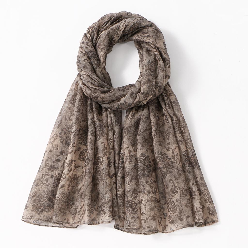 Autumn New Voile Scarf For Women Girls Retro Floral Print Scarves Soft Sunscreen Shawl Summer Fashion Female Wrap Shawls