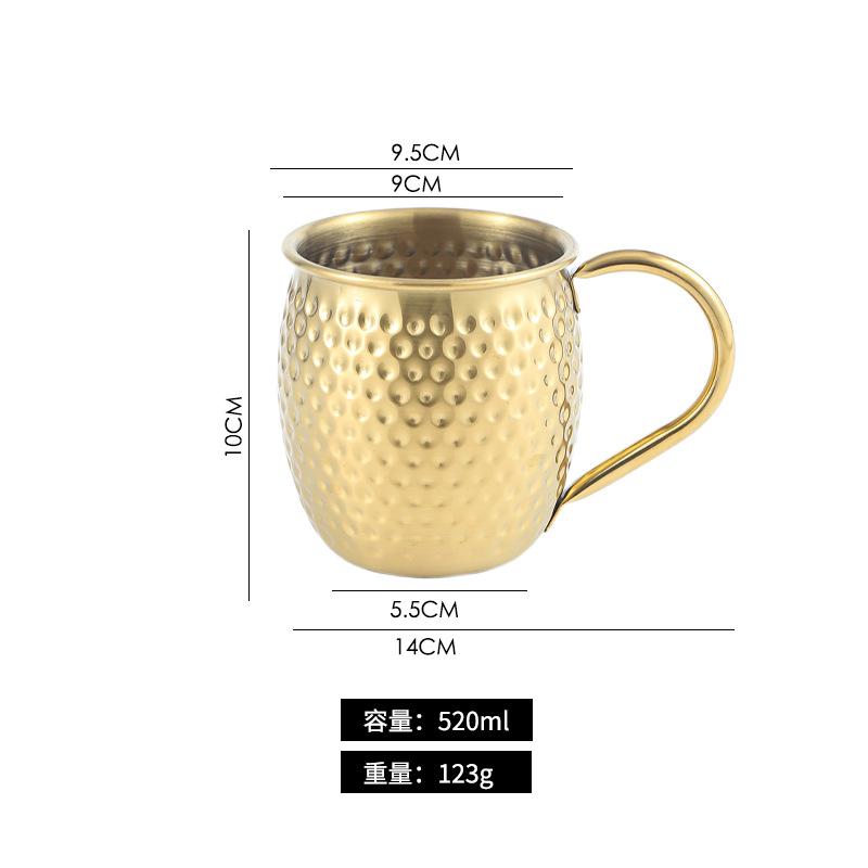 304 Stainless Steel Mug Retro Style Beverage Beer Cup with Handle Hammer Pattern Cup Tea Water Cup