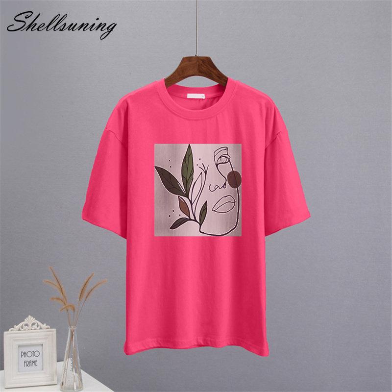 Shellsuning Abstract Character Graphic T Shirts Women Summer Soft Cotton Short Sleeve Tees Female Harajuku Chic Streetwear Tops