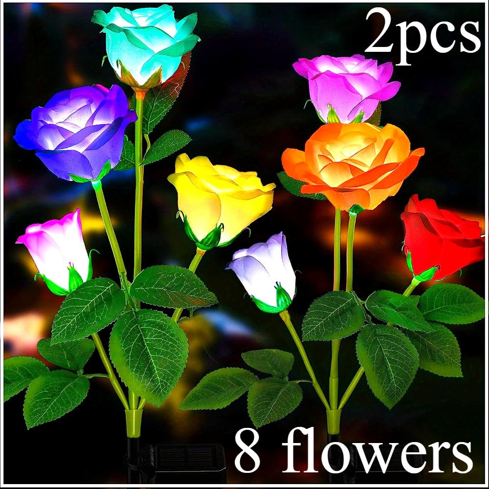 Solar Garden Lights - Outdoor Solar Lights, 7-Color Color Changing Rose Lights, Garden Decor, Enlarged Solar Panels, More Realistic Roses