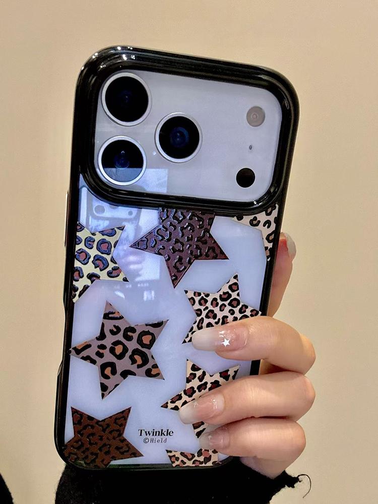 Trendy Leopard Print Five-Pointer Stars Clear Acrylic Phone Cover Case For iPhone 17 Pro Max 16 15 14 13