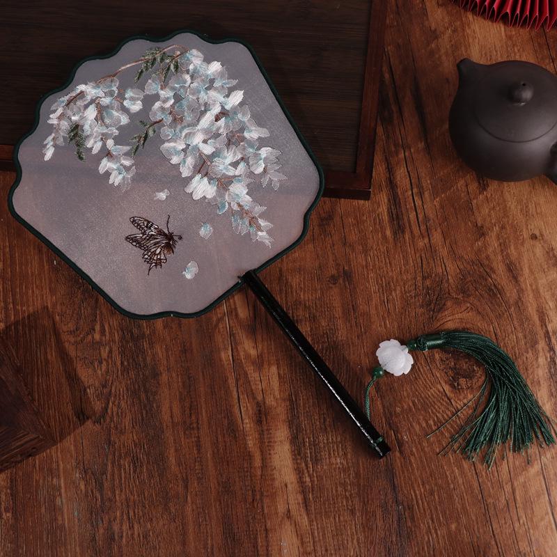 Chinese Double-Sided Embroidered Round Fan for Hanfu or Qipao Dance Performances