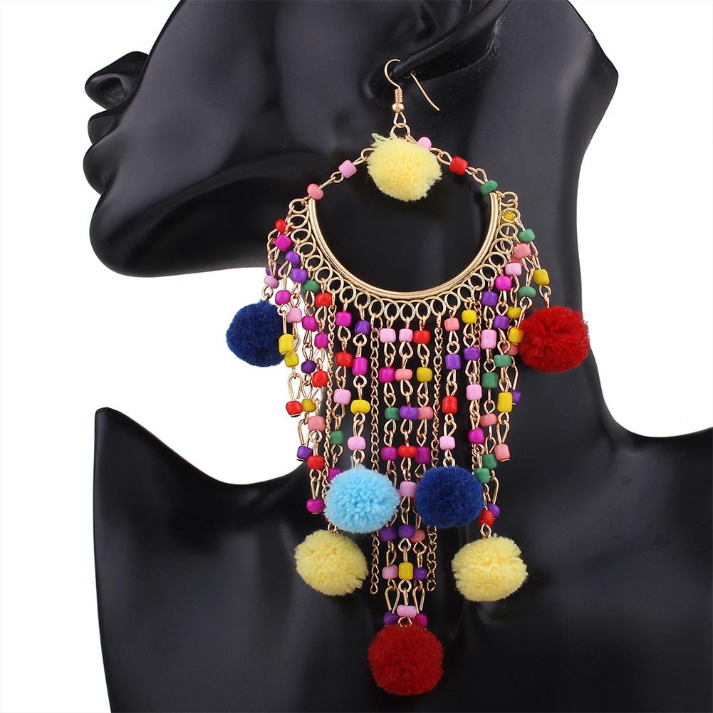 Women's Sweet Tassels Beads & Pompons Ear Pendants Long Dangle Earrings Eardrop Ladies Jewelry Christmas Gift