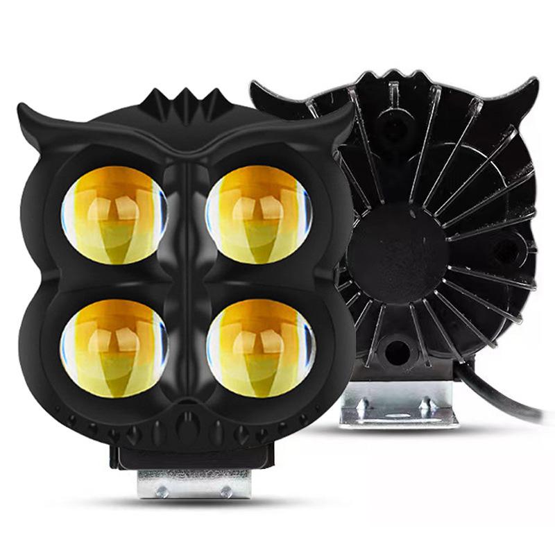 Universal Owl Shape 4-Lens Motorcycle LED Fog Lights, Dual Color White Yellow Driving Spotlights for HJG Scooter Bike,Waterproof Headlamp 1/2Pcs