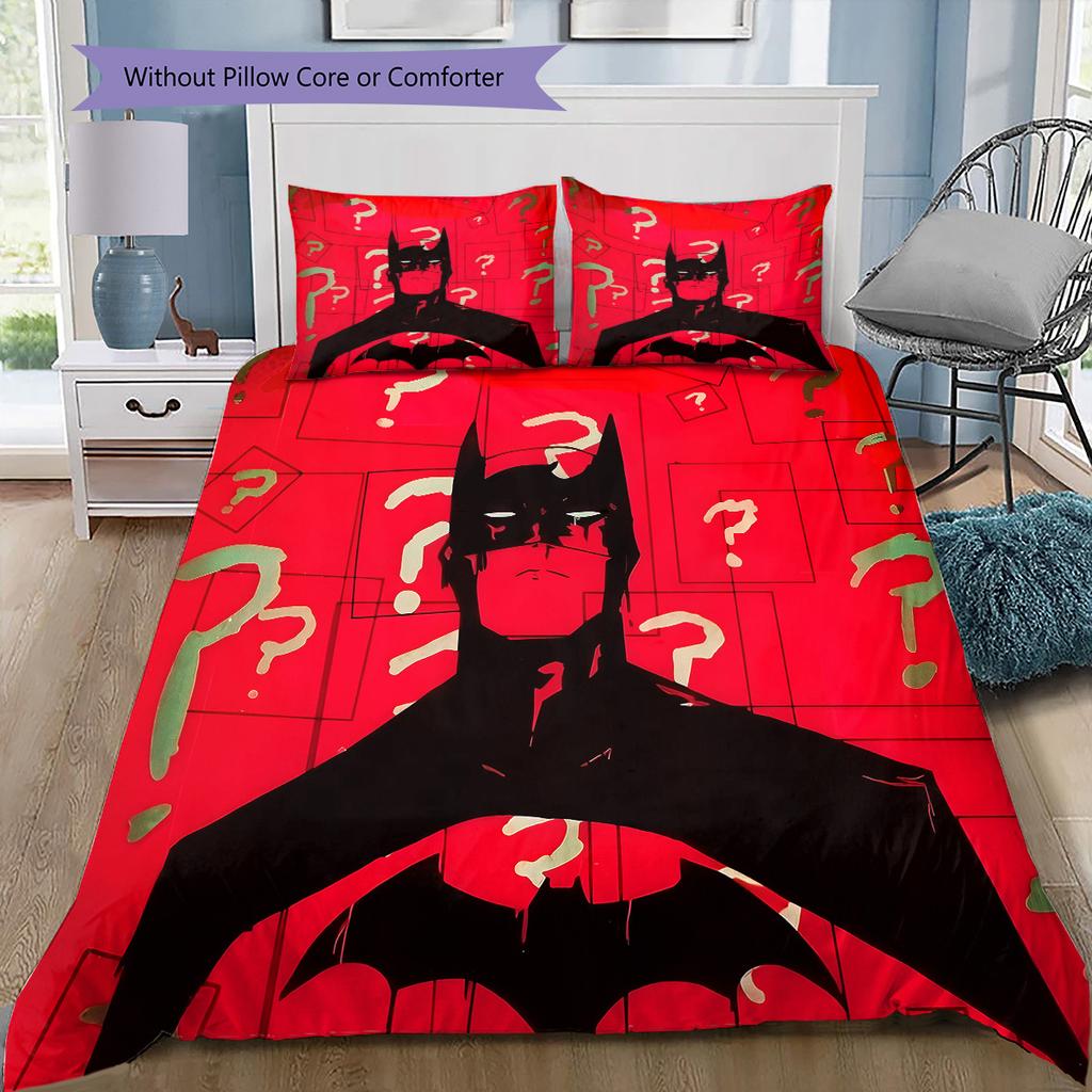 Black Red Batman Bedding Set, 1 Duvet Cover & 2 Pillowcases, Home Decor, Perfect Gift