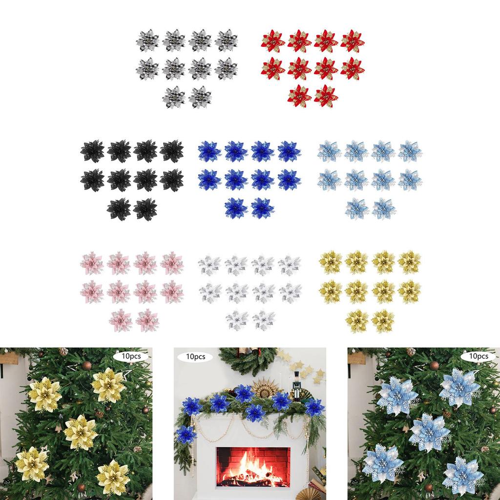 10x Christmas Poinsettia 14.5cm Ornaments Xmas Artificial Flowers for Wreath New