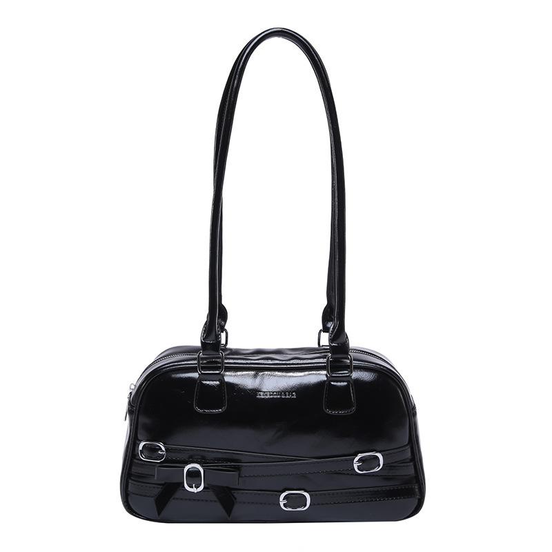 

Crying bag niche retro soft leather simple solid color underarm bag women s versatile fashionable commuting foreign style shoulder bag чёрный