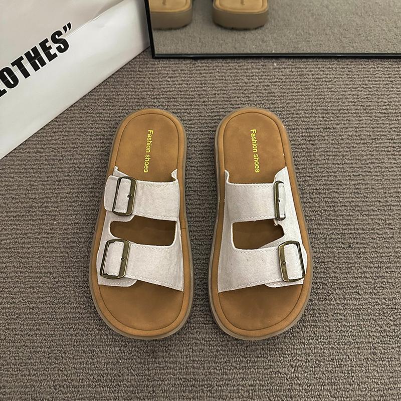

Sanded Leather Platform Slippers Women s 2024 Summer New Beach Shoes Casual Breathable Outside To Wear Slippers Women s Shoes 38 белый
